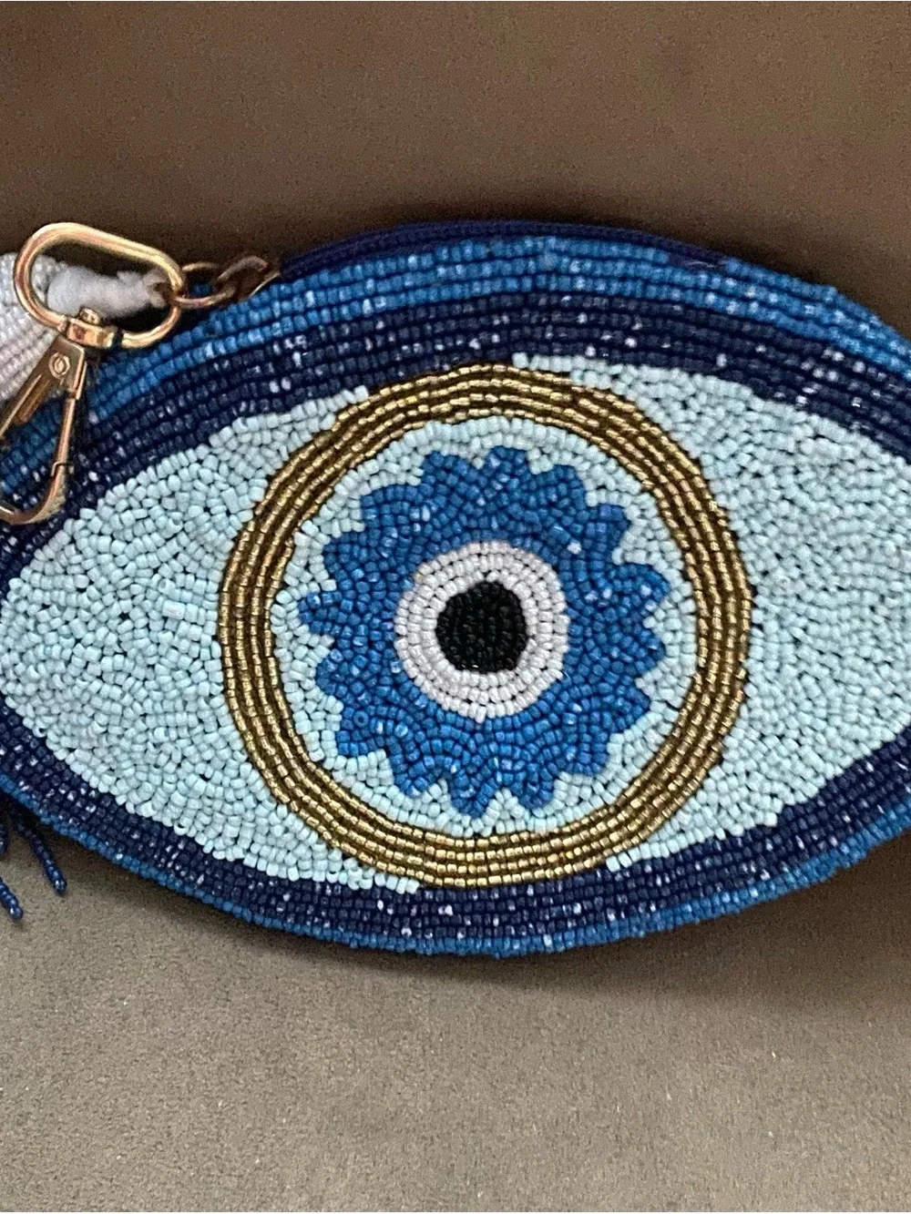 Blue Beaded Evil Eye Wristlet Clutch
